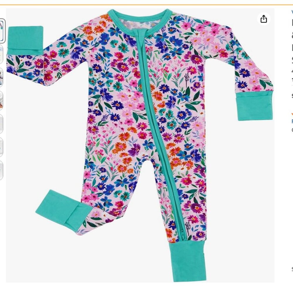 Little Sleepies Sweet Pea Pattern Zippy: 3-6 Months